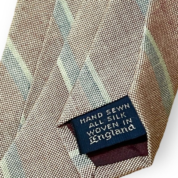 Vintage Kenneth Gordon Silk Reverse Print Look Striped Cream Red Blue Stripe Tie - Picture 5 of 5